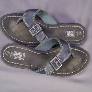 FADED GLORY NAVY BLUE LEATHER STRAP SANDAL FLIP FLOP BUCKLE SIZE 8.5